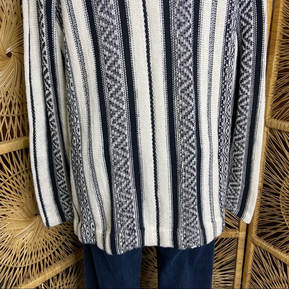 CHAPS Aztec Striped Cardigan Sweater Open Front Black Cream Large - Picture 8 of 12